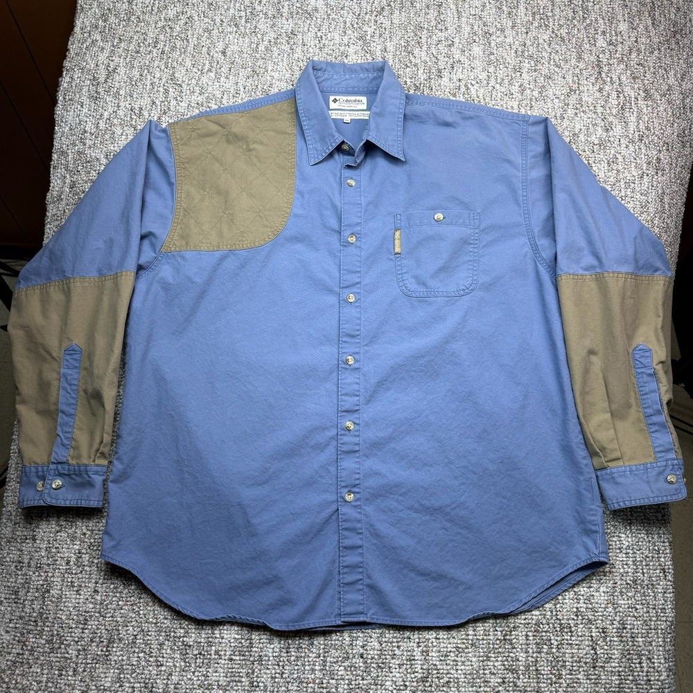 Vintage Columbia Shirt Mens XL Padded Shooting Hunting Button Up Blue